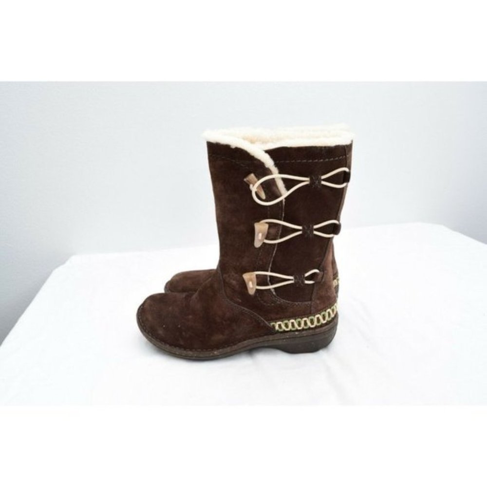 UGG Australia Kona Brown Suede Lambskin Lined Toggle Boots 5183 Women's Size  7